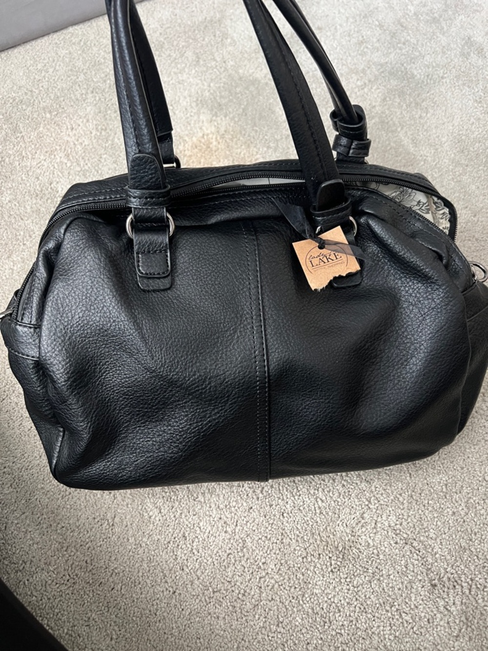 Black Vegan Leather Satchel Handbag - NWT Unknown Brand - Picture 2 of 6